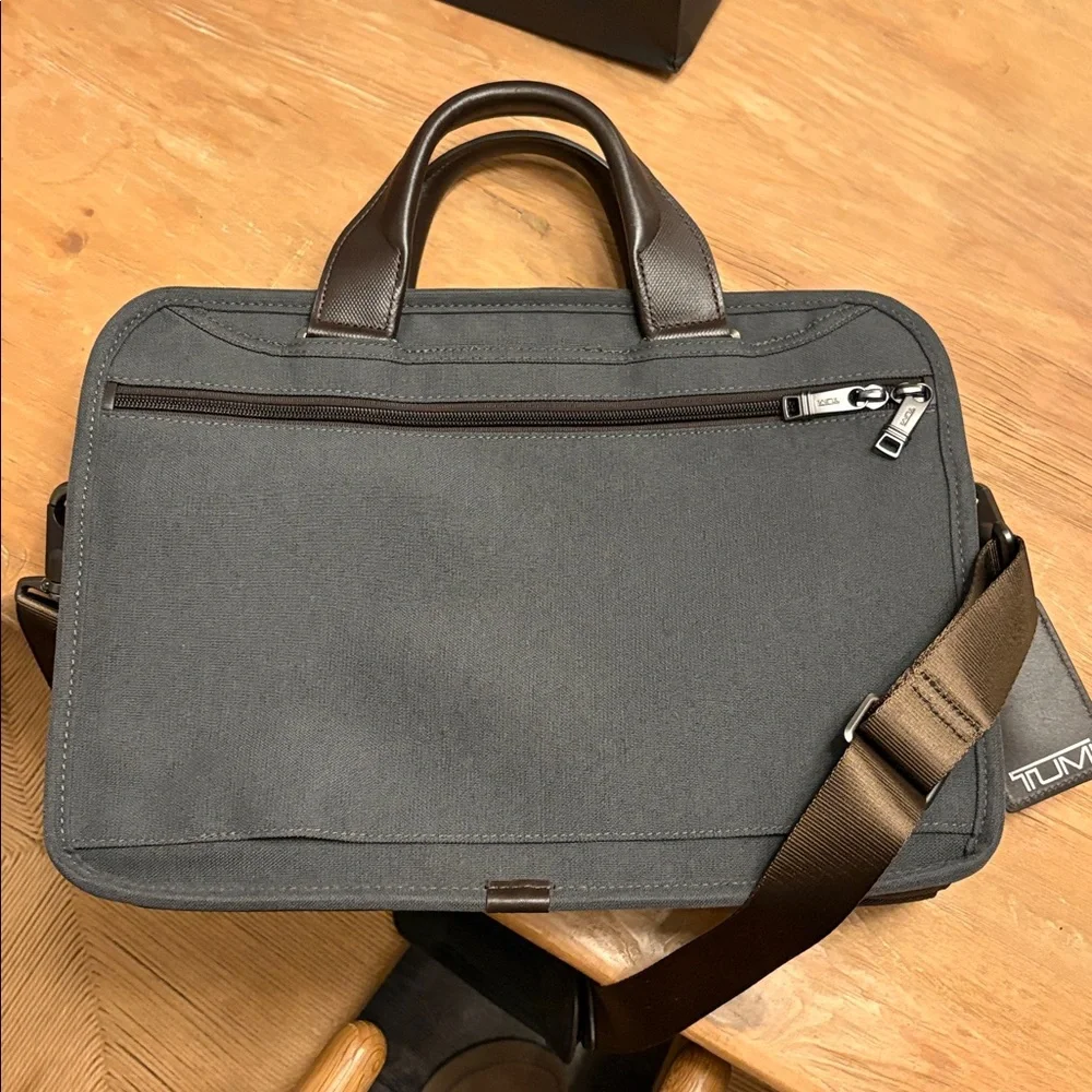 TUMI Men's Charcoal and Dark Brown Briefcase